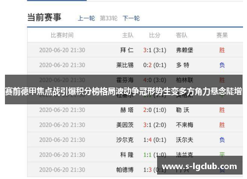 赛前德甲焦点战引爆积分榜格局波动争冠形势生变多方角力悬念陡增 赛前德甲焦点战引爆积分榜格局波动争冠形势生变多方角力悬念陡增
