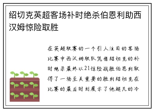 绍切克英超客场补时绝杀伯恩利助西汉姆惊险取胜 绍切克英超客场补时绝杀伯恩利助西汉姆惊险取胜